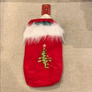 Crushed Velvet Wine Bag With Sequins Christmas Tree & Fur